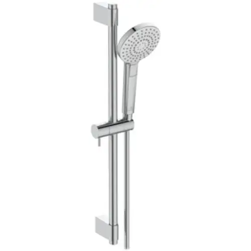 Elegante Chrom-Brausekombination mit Handbrause und verstellbarer Halterung, geeignet für moderne Badezimmer.